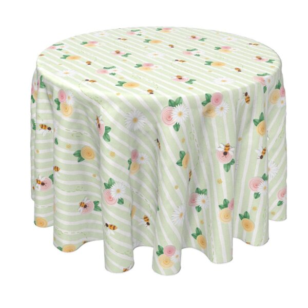 Round Tablecloth, 100% Polyester, 90  Round, Springtime Floral Stripe