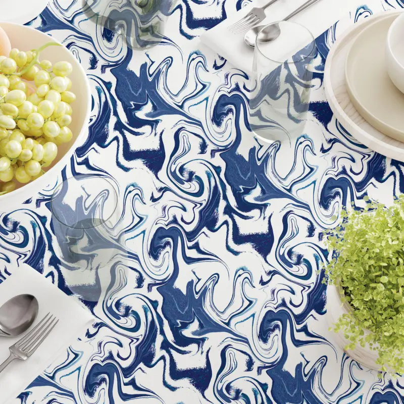Round Tablecloth, 100% Polyester, 90  Round, Blue Marble - Image 3