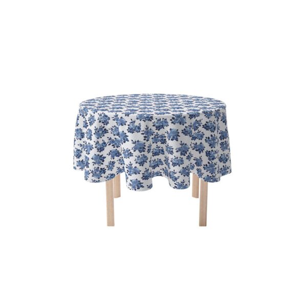 Round Tablecloth, 100% Polyester, 60  Round, Blue Floral and Dots