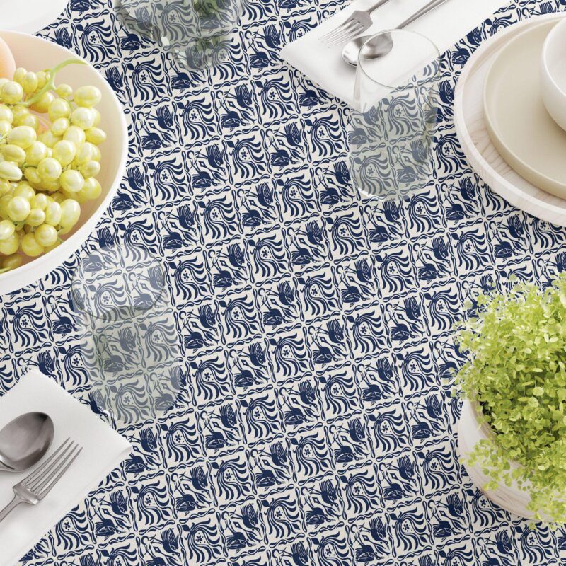 Round Tablecloth, 100% Polyester, 90  Round, Cranes in Damask - Image 3