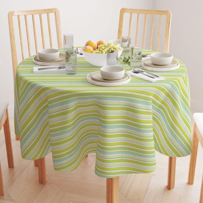 Round Tablecloth, 100% Polyester, 60  Round, Green Stripes and Ink Splatter - Image 2