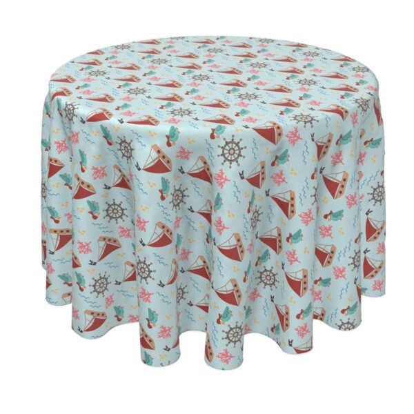 Round Tablecloth, 100% Polyester, 90  Round, Cartoon Pirate Ships