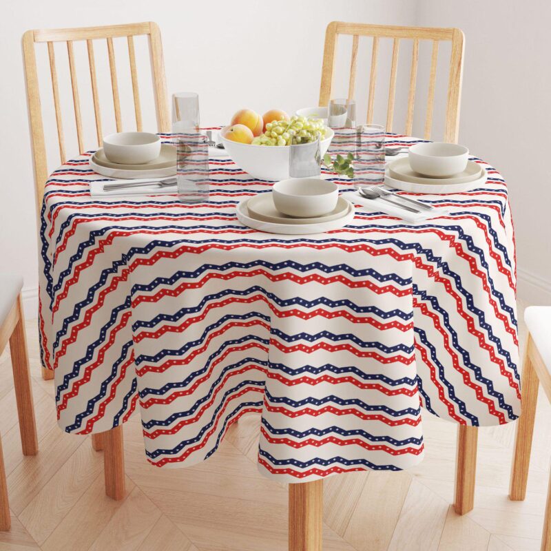 Round Tablecloth, 100% Polyester, 60  Round, Patriotic Chevron - Image 2