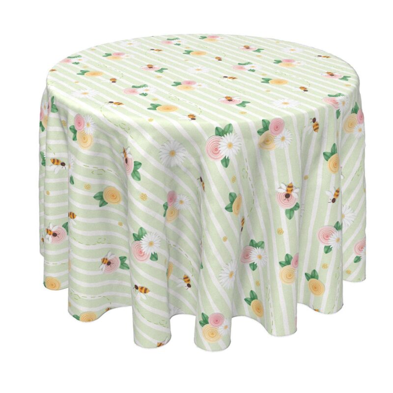 Round Tablecloth, 100% Polyester, 60  Round, Springtime Floral Stripe