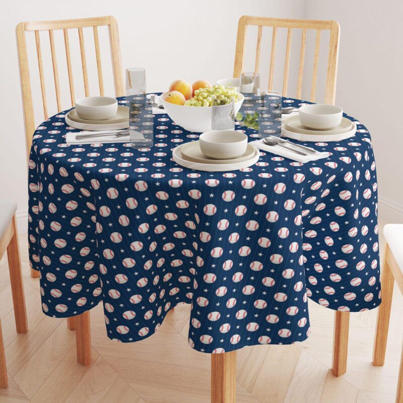 Round Tablecloth, 100% Polyester, 90  Round, Baseball Stripe - Image 2
