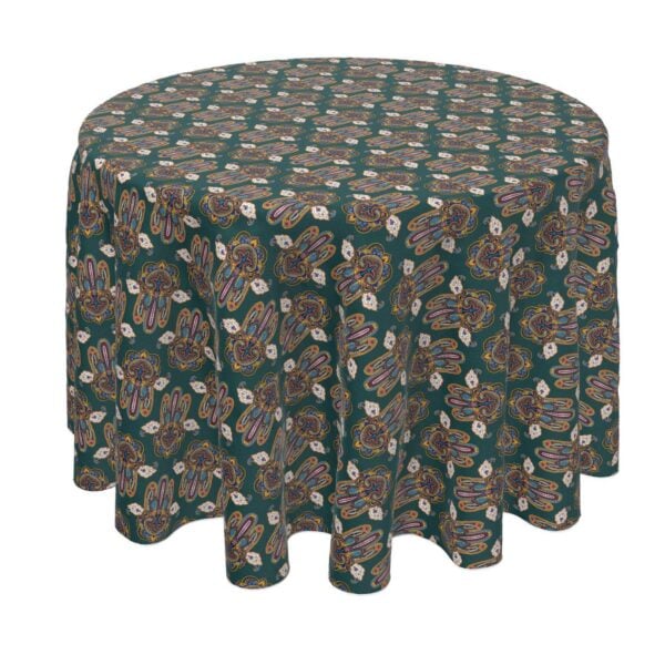 Round Tablecloth, 100% Polyester, 70  Round, Ornamental Hamsa Decoration