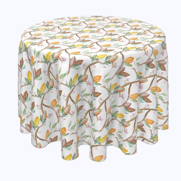 Round Tablecloth, 100% Polyester, 70  Round, Tropical Cocoa Fruits and Leaves