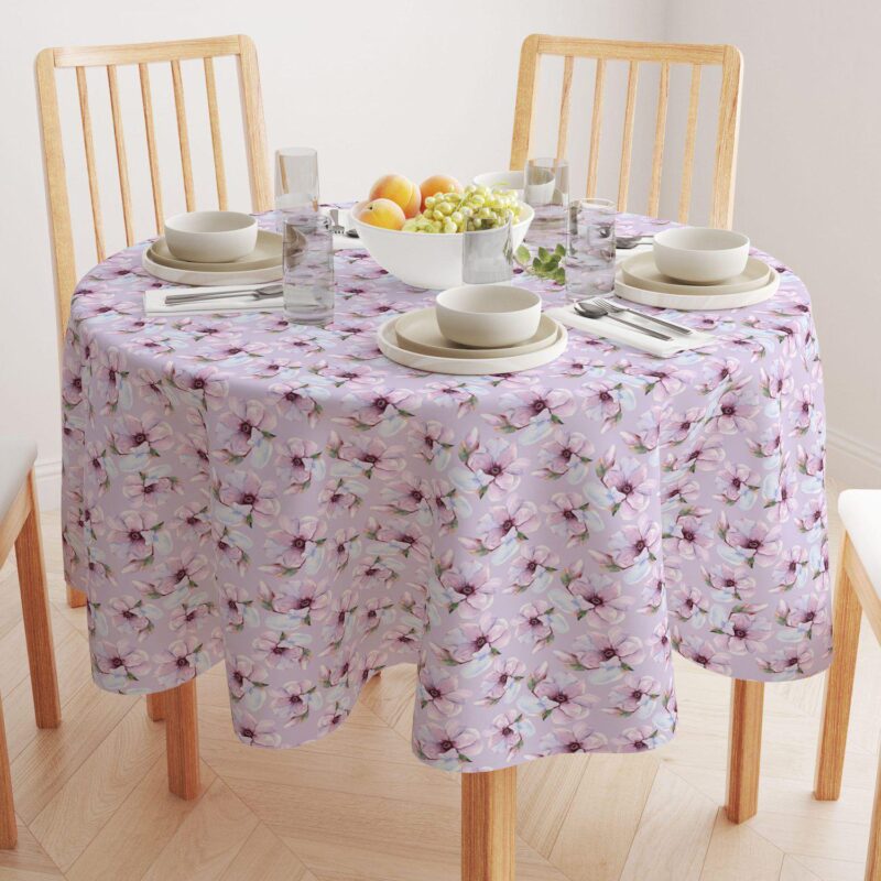 Round Tablecloth, 100% Polyester, 70  Round, Brush Stroke Purple Flowers - Image 2