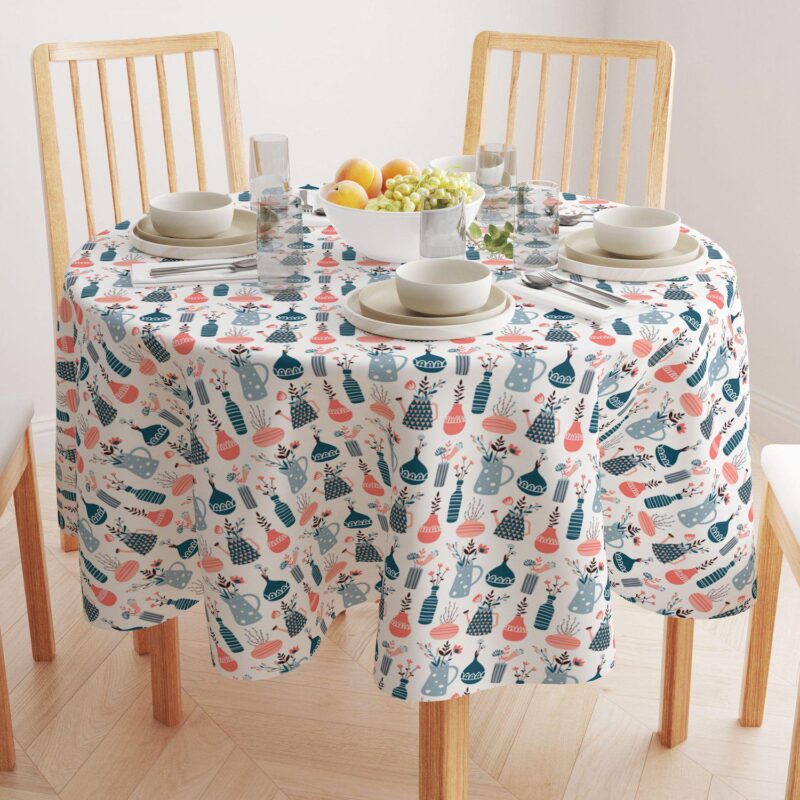 Round Tablecloth, 100% Polyester, 60  Round, Doodle Vases - Image 2