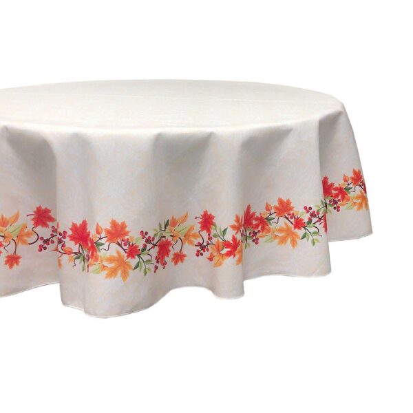 Round Tablecloth, 100% Polyester, 90  Round, Textured Thanksgiving Garland Border