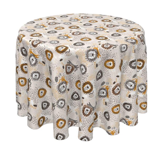 Round Tablecloth, 100% Polyester, 90  Round, Doodle Lions