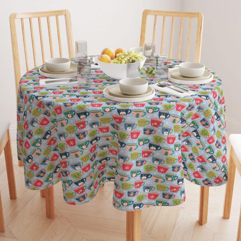 Round Tablecloth, 100% Polyester, 90  Round, Holiday Hot Cocoa Mugs - Image 2