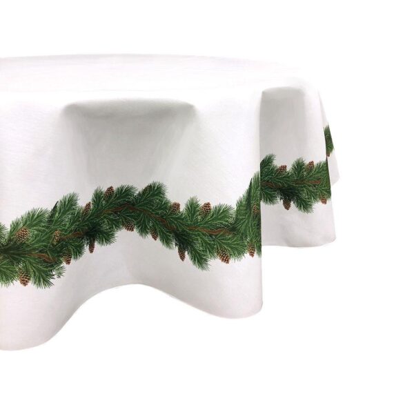 Round Tablecloth, 100% Polyester, 90  Round, Pine and Cone Garland