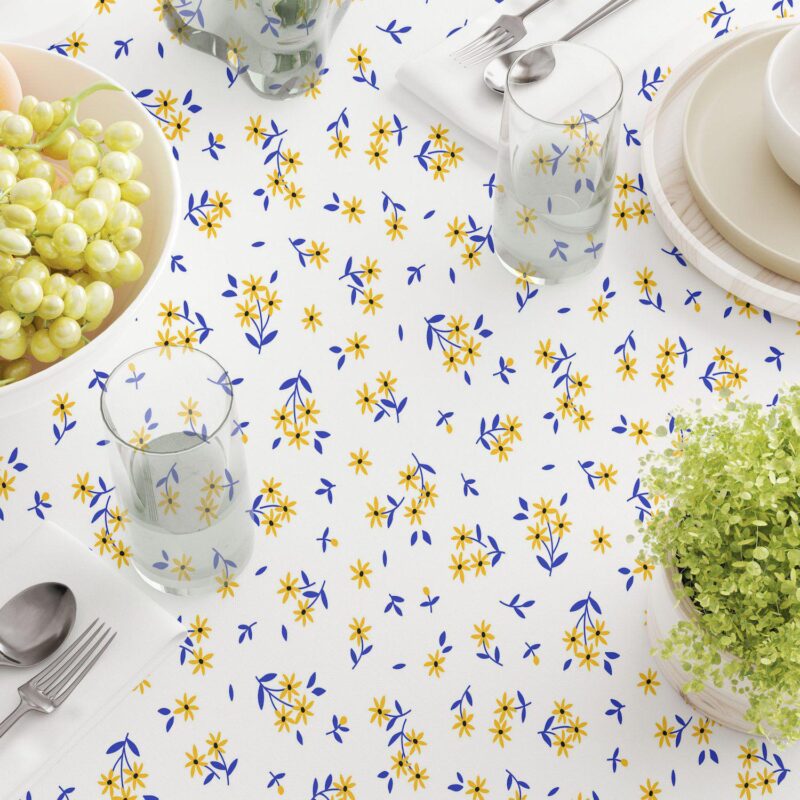 Round Tablecloth, 100% Polyester, 90  Round, Daisy Allover Pattern - Image 3