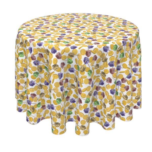 Round Tablecloth, 100% Polyester, 70  Round, Spin and Win Dreidel Fun