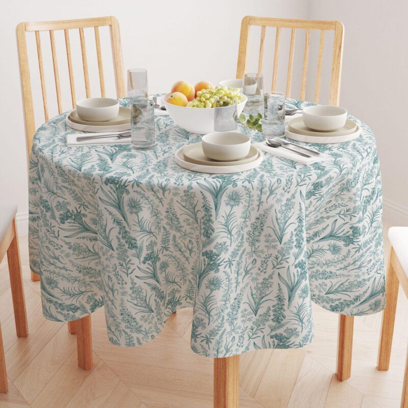 Round Tablecloth, 100% Polyester, 90  Round, Green Garden Flowers - Image 2