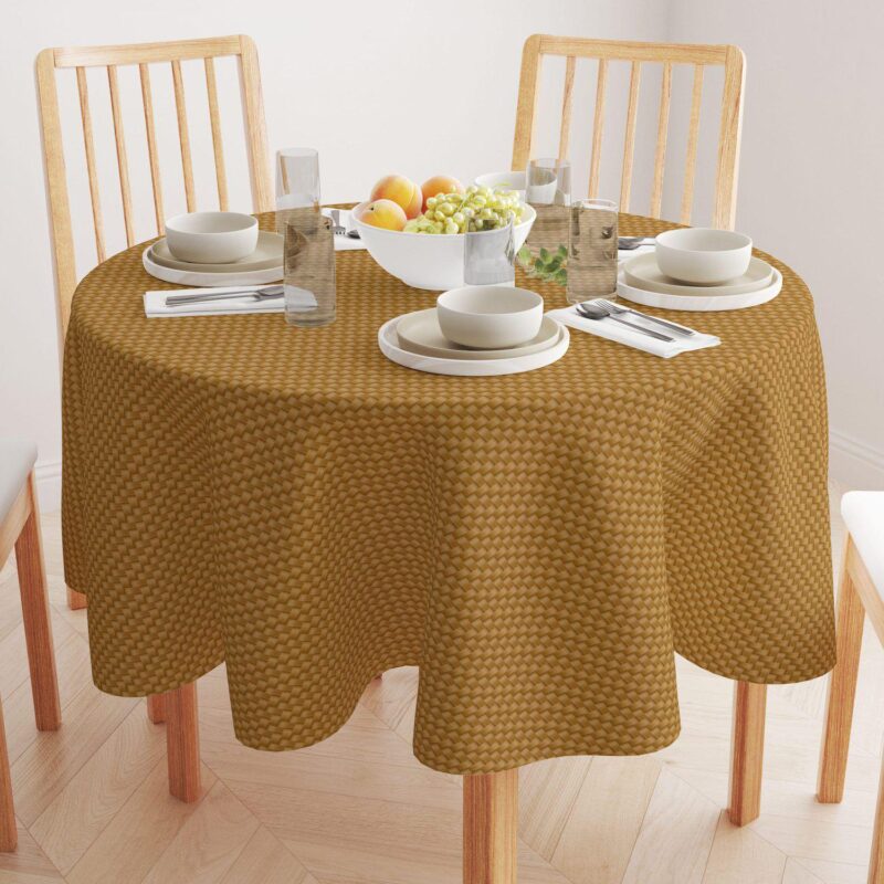 Round Tablecloth, 100% Polyester, 90  Round, Fine Cane Woven Fibers - Image 2