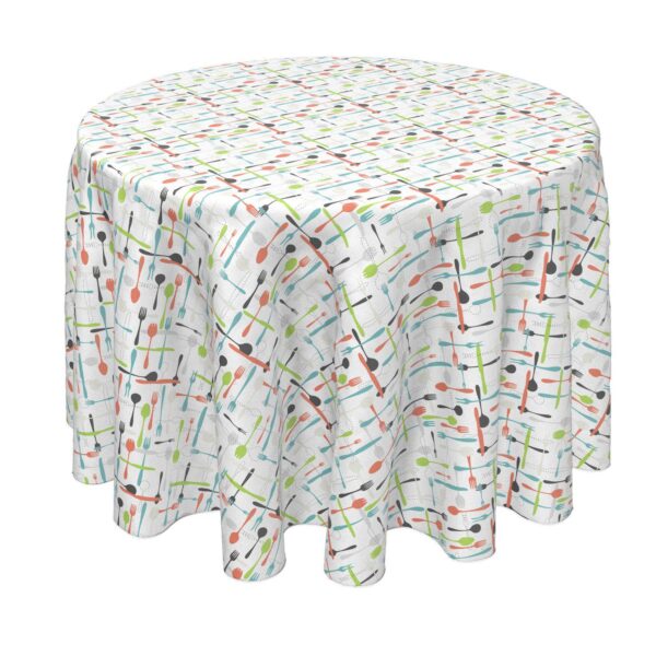 Round Tablecloth, 100% Polyester, 70  Round, Retro Kitchen Cutlery