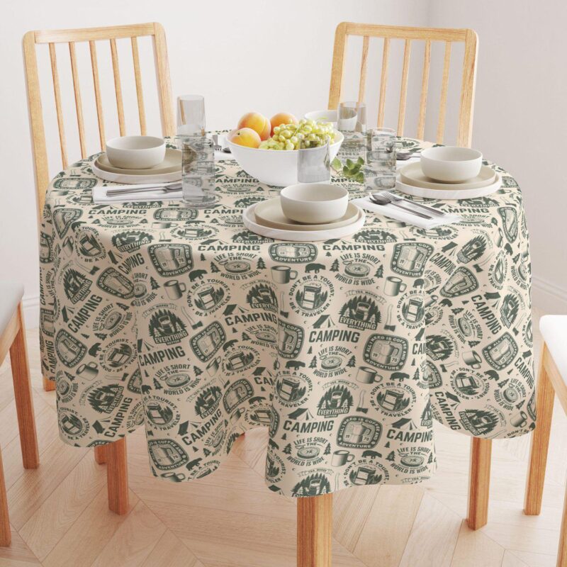 Round Tablecloth, 100% Polyester, 90  Round, Camping Adventure - Image 2