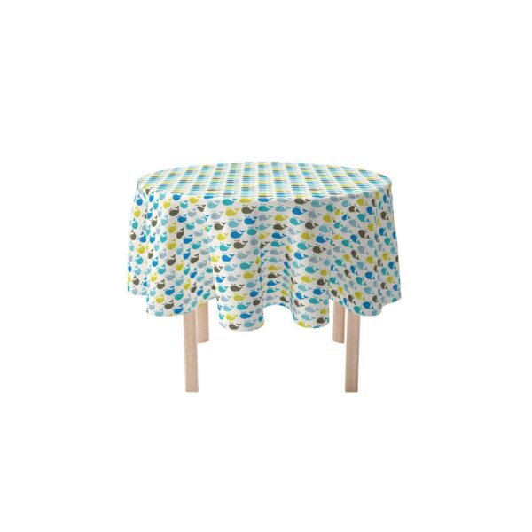 Round Tablecloth, 100% Polyester, 90  Round, Happy Whales