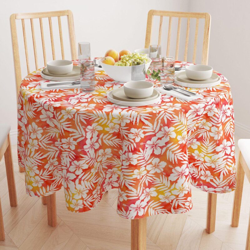 Round Tablecloth, 100% Polyester, 60  Round, Hibiscus Island Style - Image 2