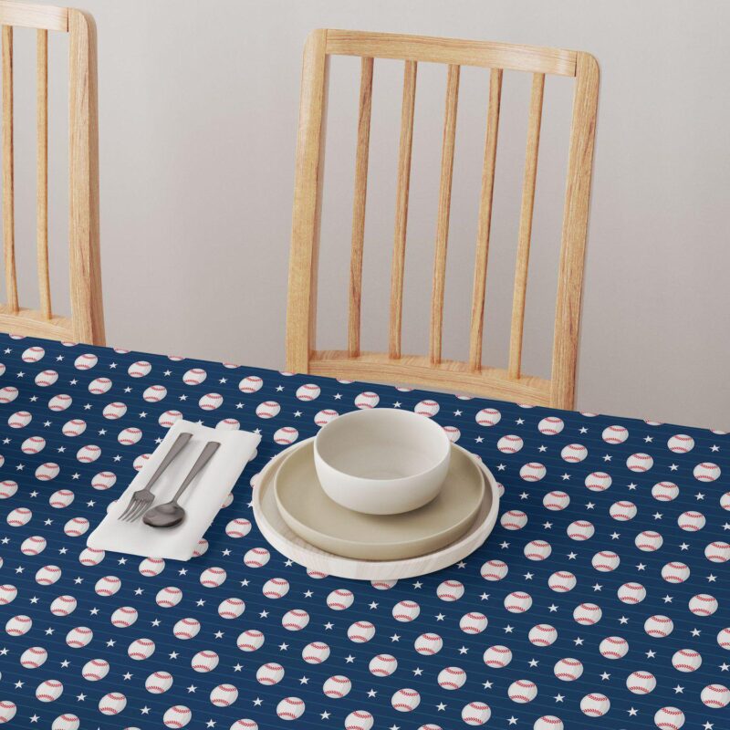 Round Tablecloth, 100% Polyester, 90  Round, Baseball Stripe - Image 4