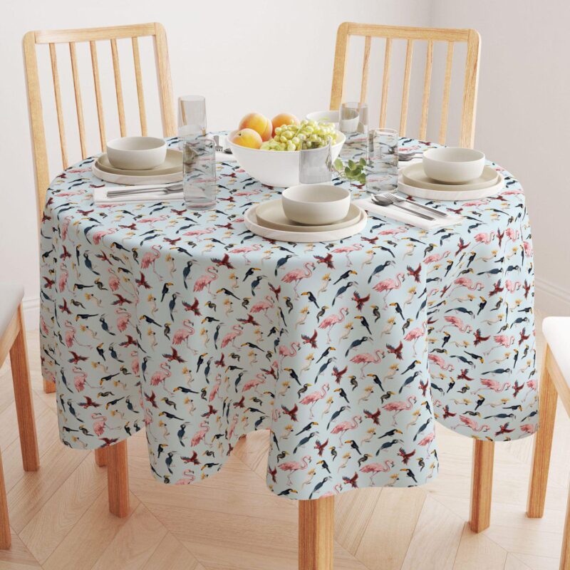 Round Tablecloth, 100% Polyester, 90  Round, Jungle Birds - Image 2