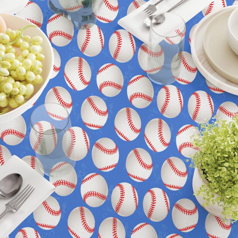 Round Tablecloth, 100% Polyester, 70  Round, Baseballs Blue - Image 3