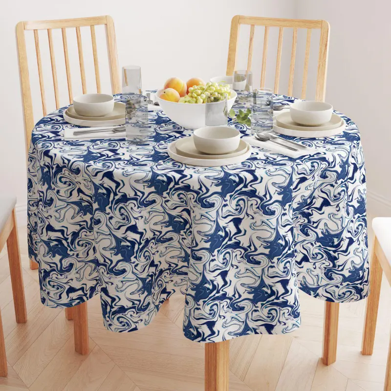 Round Tablecloth, 100% Polyester, 90  Round, Blue Marble - Image 2