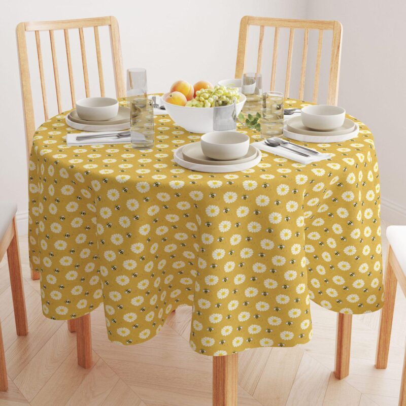 Round Tablecloth, 100% Polyester, 70  Round, Bumble Bees and Daisies - Image 2
