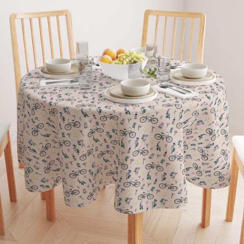 Round Tablecloth, 100% Polyester, 60  Round, Bike Ride in Flowers - Image 2