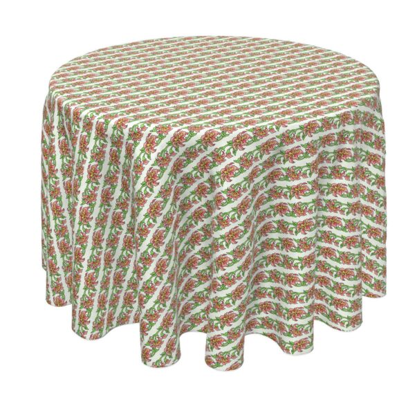 Round Tablecloth, 100% Polyester, 90  Round, Peony Floral Stripe