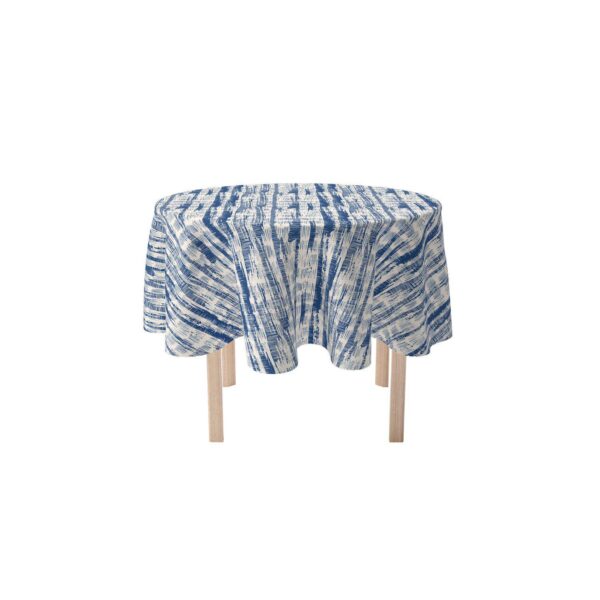 Round Tablecloth, 100% Polyester, 90  Round, Blue Batik Stripe