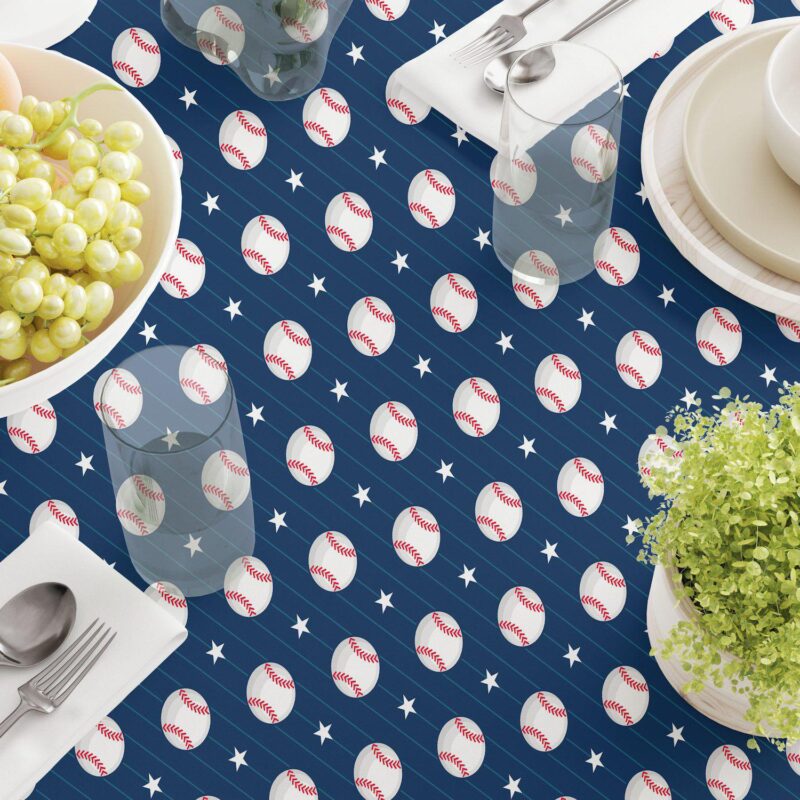 Round Tablecloth, 100% Polyester, 90  Round, Baseball Stripe - Image 3