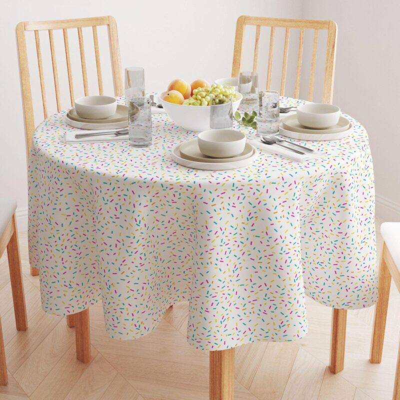 Round Tablecloth, 100% Polyester, 90  Round, Sprinkles on White - Image 2