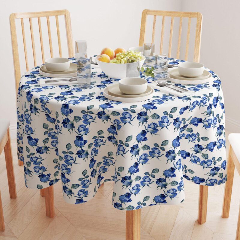 Round Tablecloth, 100% Polyester, 60  Round, Blue Watercolor Roses - Image 2