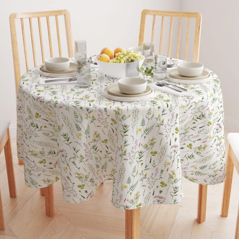 Round Tablecloth, 100% Polyester, 70  Round, Botanical Stripe - Image 2