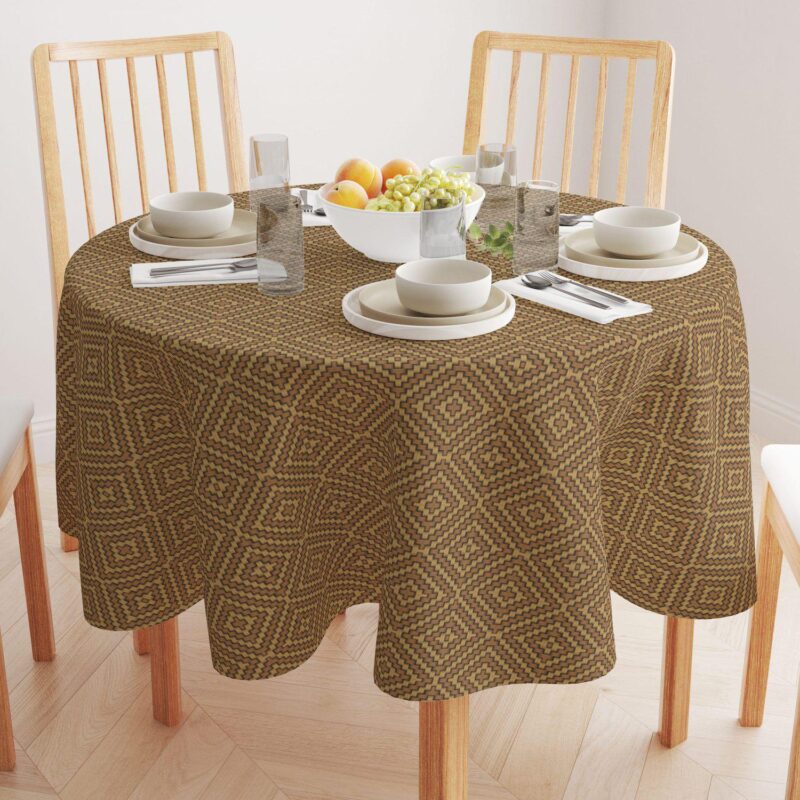 Round Tablecloth, 100% Polyester, 70  Round, Diamond Wicker Wood Work - Image 2