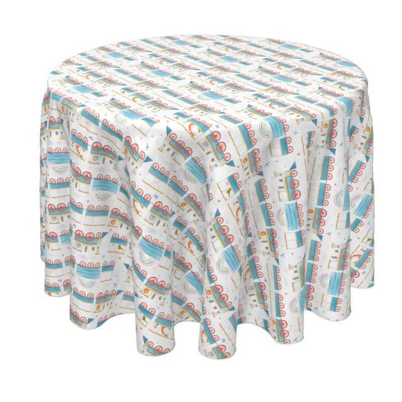 Round Tablecloth, 100% Polyester, 60  Round, Watercolor Train and Zoo Animals