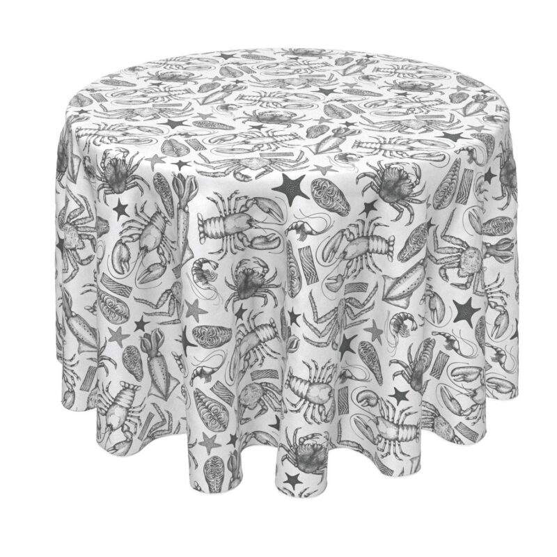 Round Tablecloth, 100% Polyester, 60  Round, Seafood Skectch