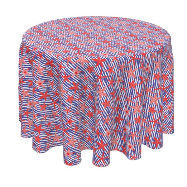 Round Tablecloth, 100% Polyester, 70  Round, Nautical Starfish Stripe