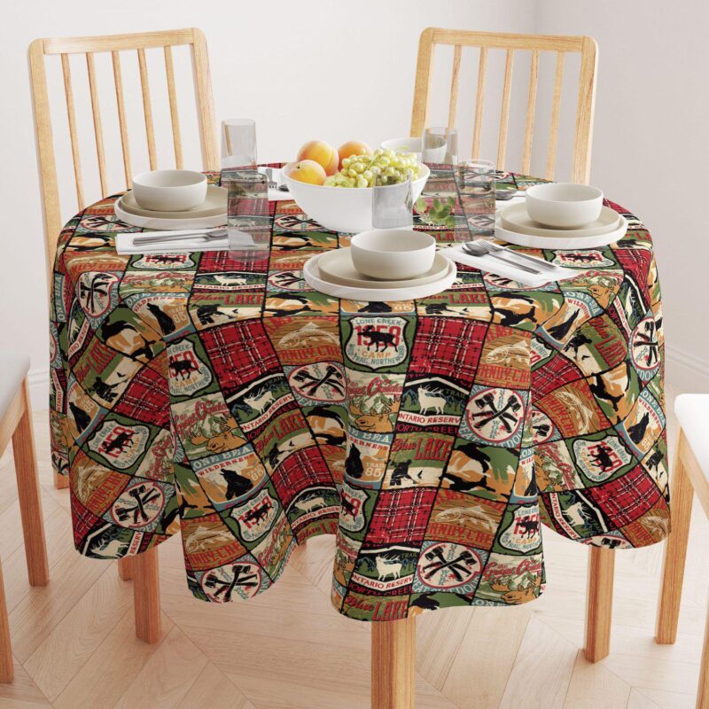 Round Tablecloth, 100% Polyester, 60  Round, Great Outdoors Patchwork - Image 2