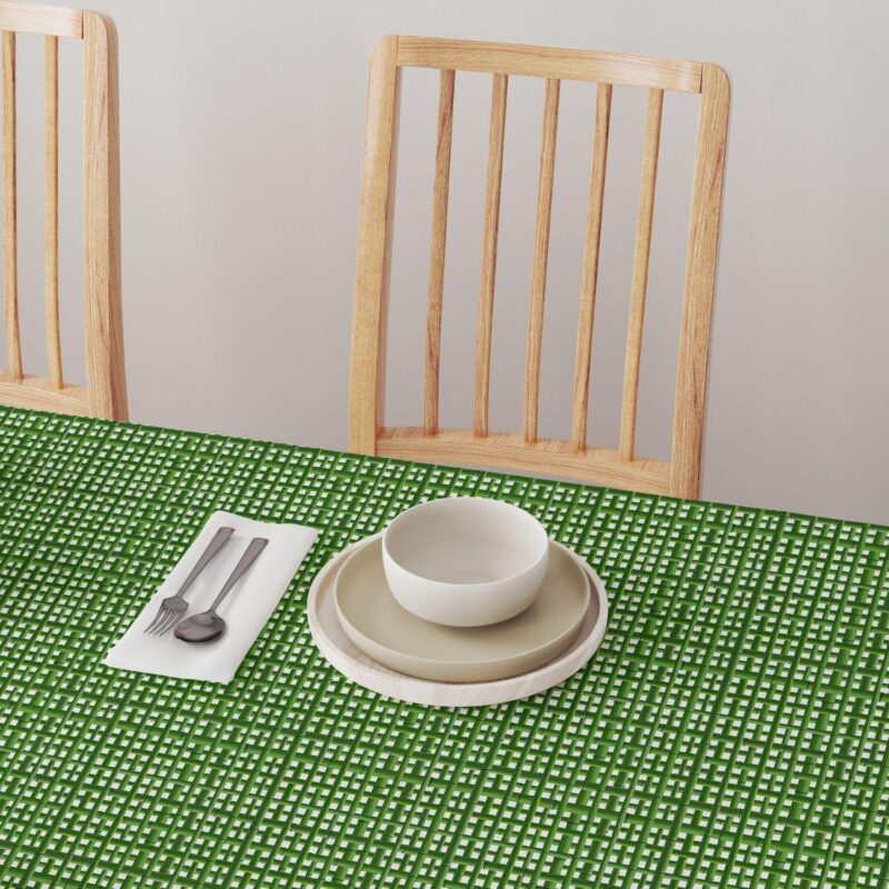 Round Tablecloth, 100% Polyester, 90  Round, Bam boo Green Grid Fence - Image 4