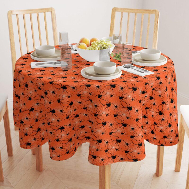 Round Tablecloth, 100% Polyester, 60  Round, Halloween Spiders Web - Image 2