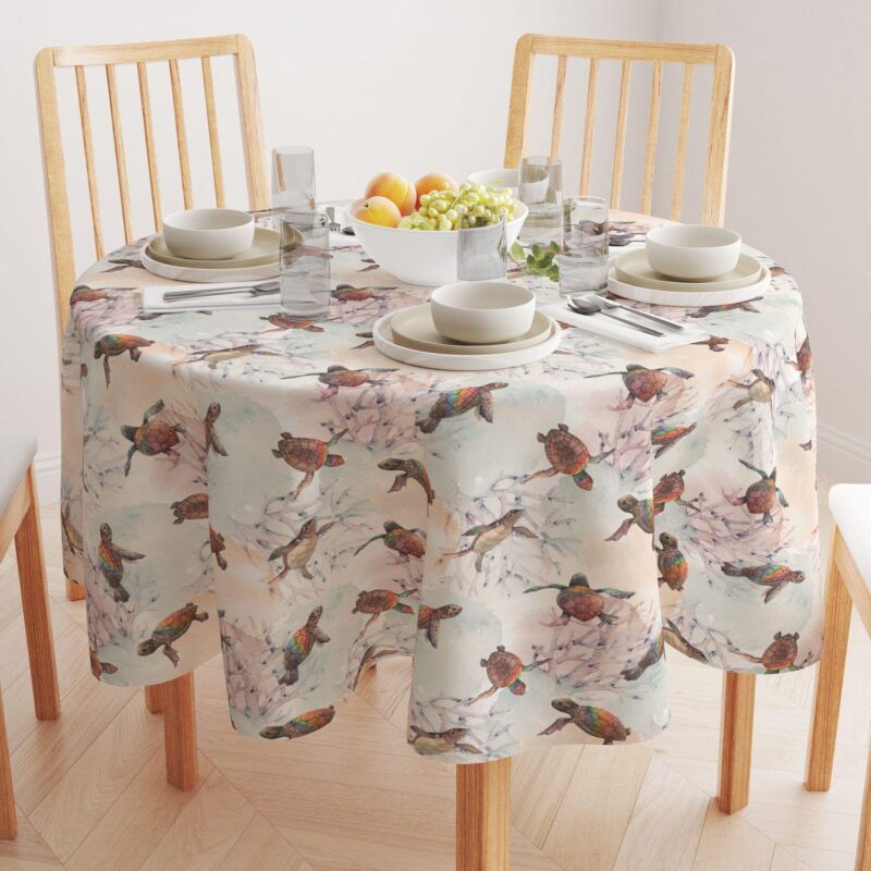 Round Tablecloth, 100% Polyester, 60  Round, Sea Turtle Watercolor - Image 2