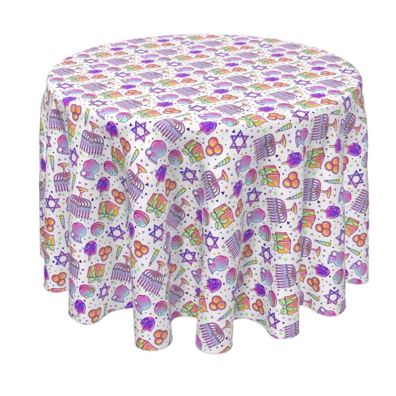 Round Tablecloth, 100% Polyester, 60  Round, Purple Tint Hanukkah