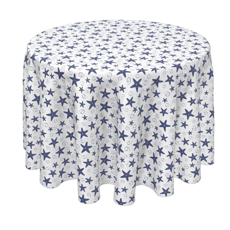 Round Tablecloth, 100% Polyester, 90  Round, Navy Starfish and Swirls