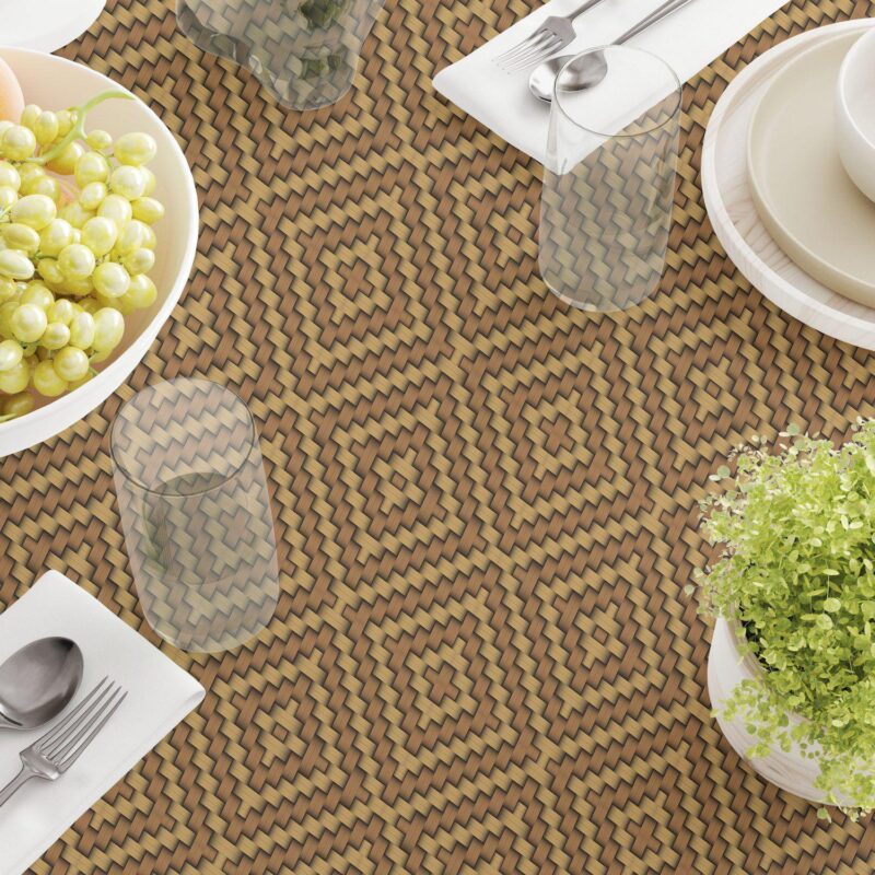 Round Tablecloth, 100% Polyester, 70  Round, Diamond Wicker Wood Work - Image 3