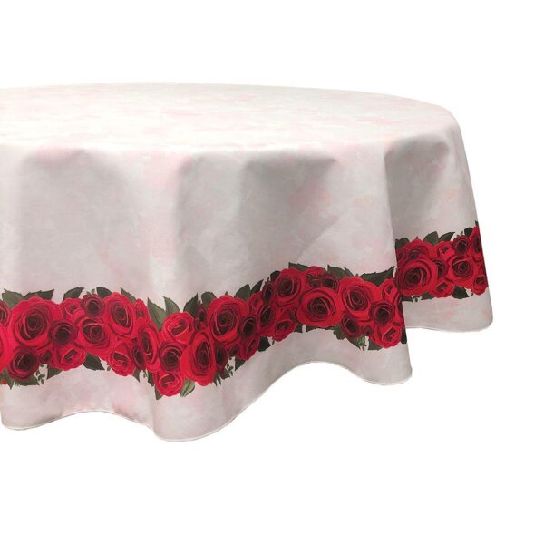 Round Tablecloth, 100% Polyester, 60  Round, Textured Valentines Garland Border