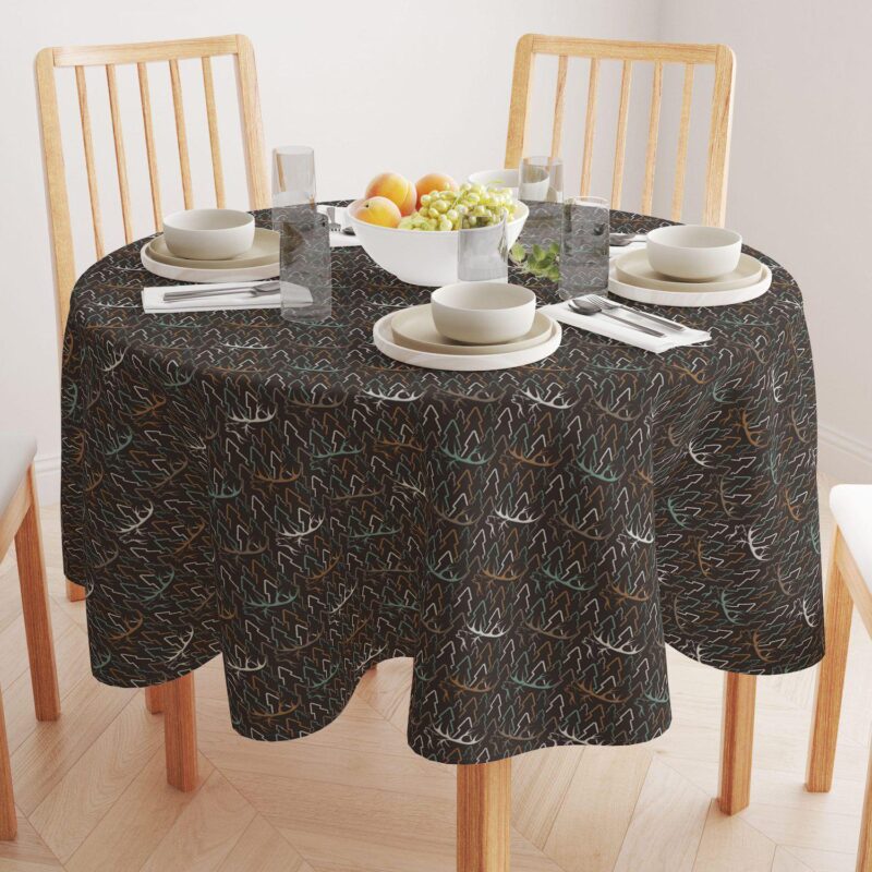 Round Tablecloth, 100% Polyester, 60  Round, Deer in Trees - Image 2